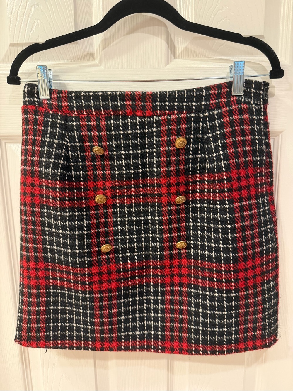 Pink Lily Red and Black Plaid Double-Breasted Mini Skirt